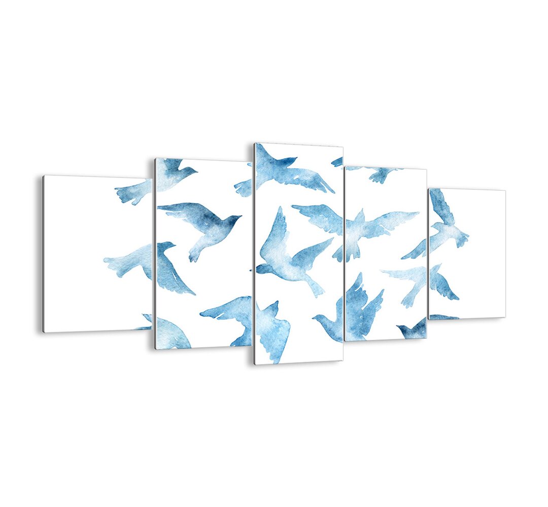 5-tlg. Glasbilder-Set - Grafikdruck „Blue Birds”