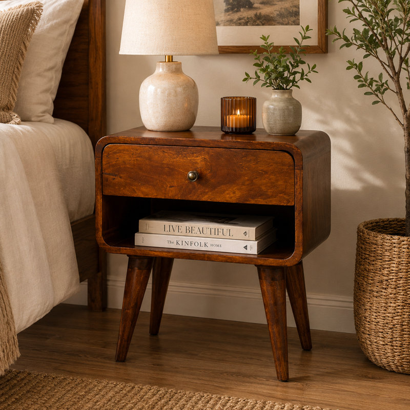 Holmestrand 45cm W Solid Wood Bedside Table, Chestnut