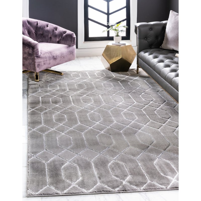 Tapis gris argenté à motif géométrique glam, Rectangle 9 pi x 12 pi