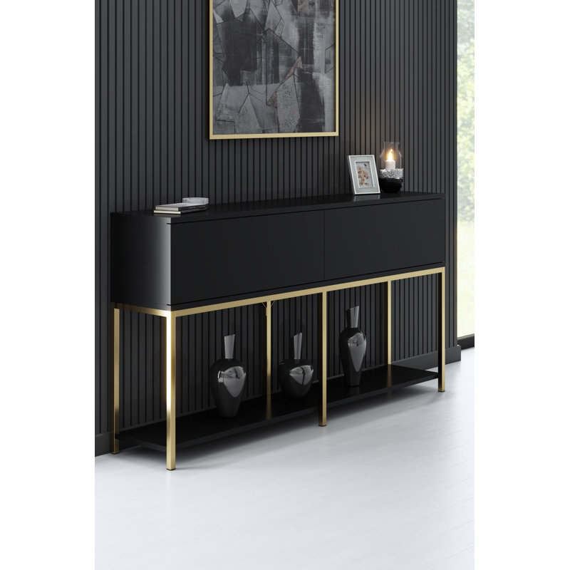 Modern Living Room Furniture Set - Black & Gold | TV Stand (70.9 x 18.5 x 11.8 in), Console (59.1 x 31.5 x 11.8 in), Coffee Table (35.4 x 15.7 x 23.6 in) | 100% Melamine Coated Particle Board, Metal Legs, Stylish & Glam Decor