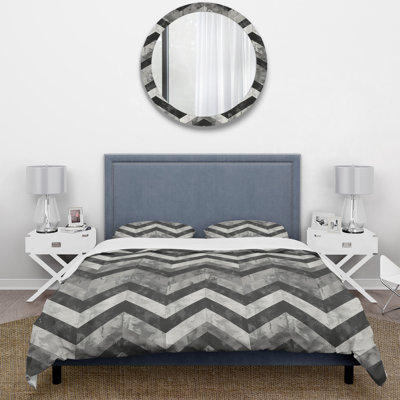 Ensemble de housse de couette gris noir Midcentury Chevron - Midcentury