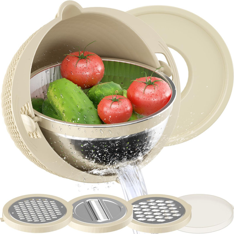 Ensemble de bols rotatifs 4-en-1 passoire beige