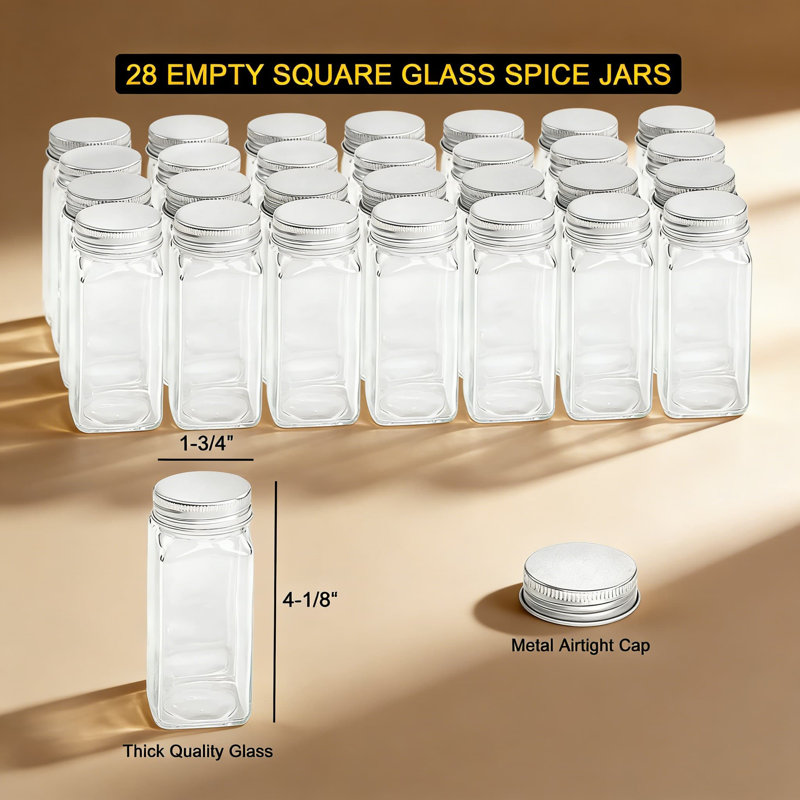 Ensemble complet de rangement à épices avec 21 pots en verre, 386 étiquettes, entonnoir et marqueur à craie - armoire à 3 niveaux, comptoir ou solution de rangement à fixation murale