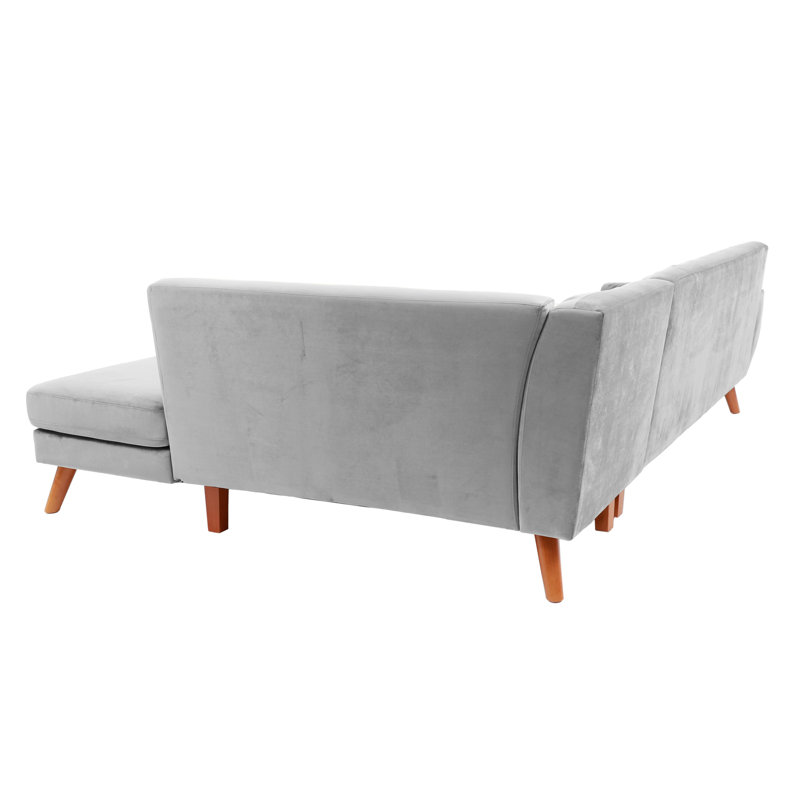 Sectional - 2PC  Faux Leather, Light Gray Velvet 