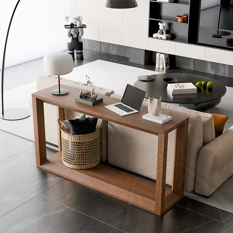 Solid Wood Veneer Console Table, Dark Brown
