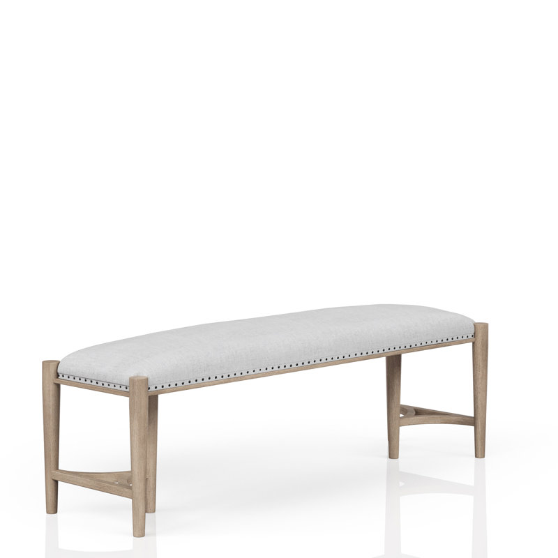 Banc couleur sable avec siège rembourré, bases Triad, garniture cloutée, banc charmant en bois massif, siège et accents, bases