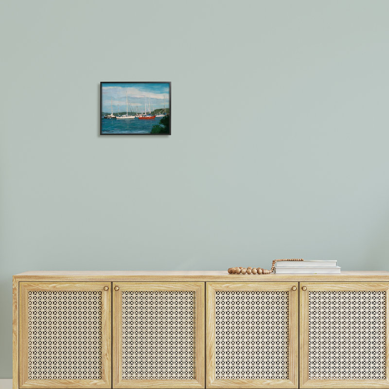 Voilier, flotte, océan, eau, distance, collines, giclée, ensemble d'art texturé par Stephen Calcasola, L 14 po x H 11 po