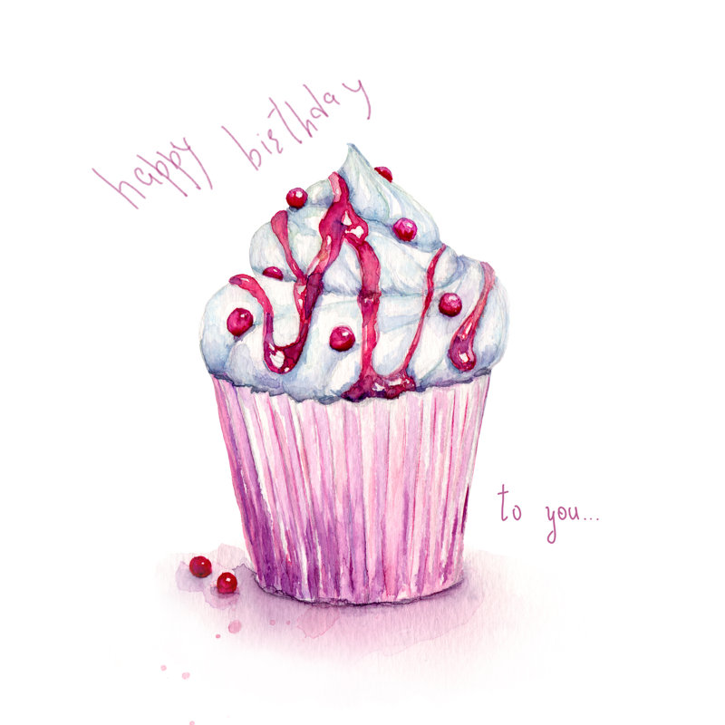 Watercolour Illustration Of Cupcake by Elvira_G - Wrapped Canvas Print, 76cm H x 76cm W x 3.8cm D