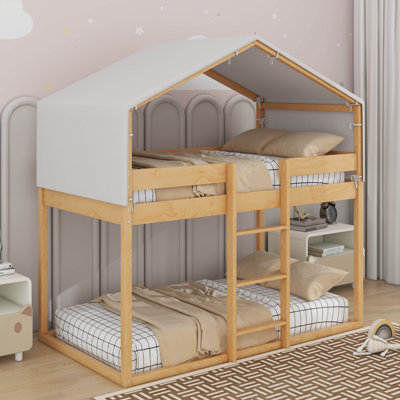 Lit simple superposé en bois avec tente