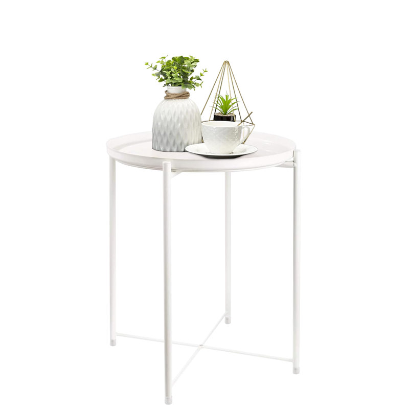 Otwell Steel Tray Top End Table, White, White