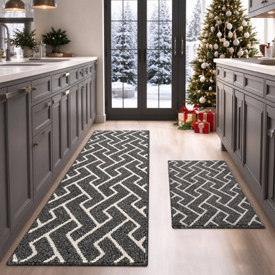 Modern Kitchen Rug Set with Non-Slip Backing, Machine Washable