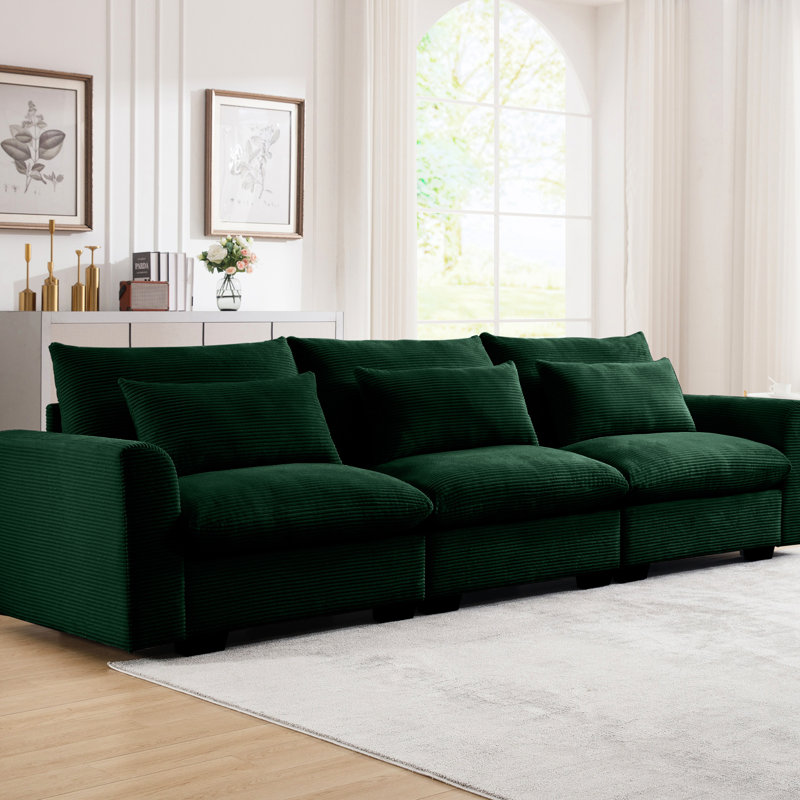 Velours côtelé profond 3 places pour les loisirs - enveloppé dans un salon confortable et confortable, avec coussins, facile à assembler