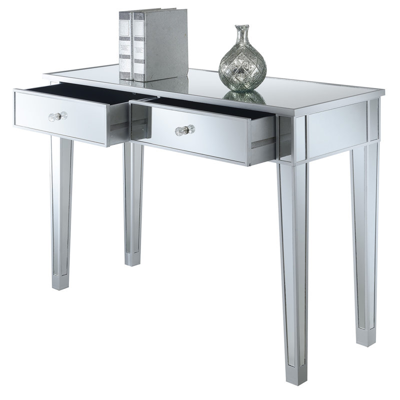 Bureau à 2 tiroirs avec miroir Wiscasset, Argent argent