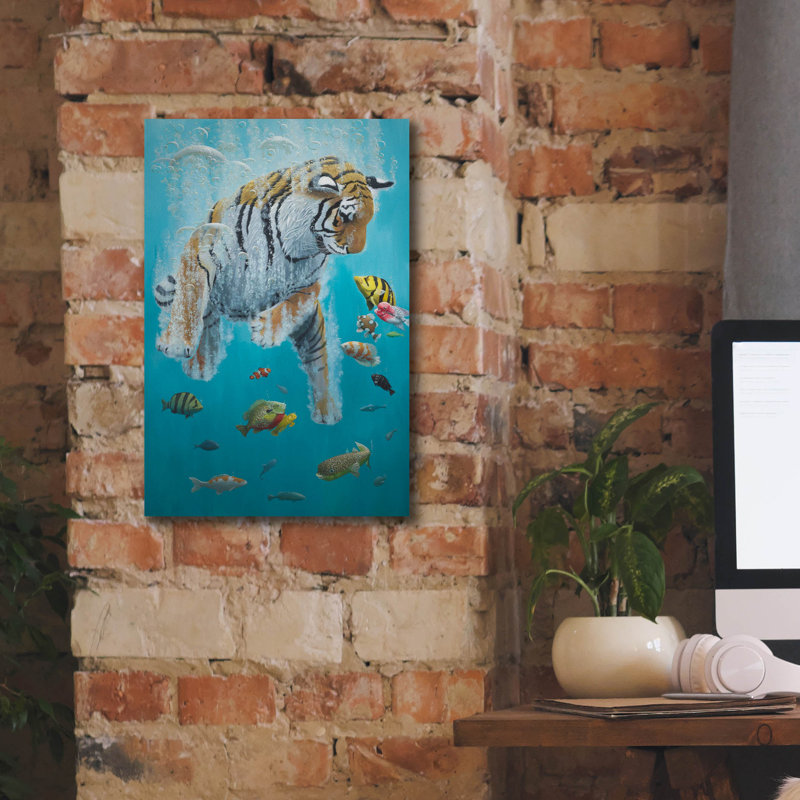  «Diving Tiger» par Heather Gauthier, art mural sur toile, 12 po x 18 po