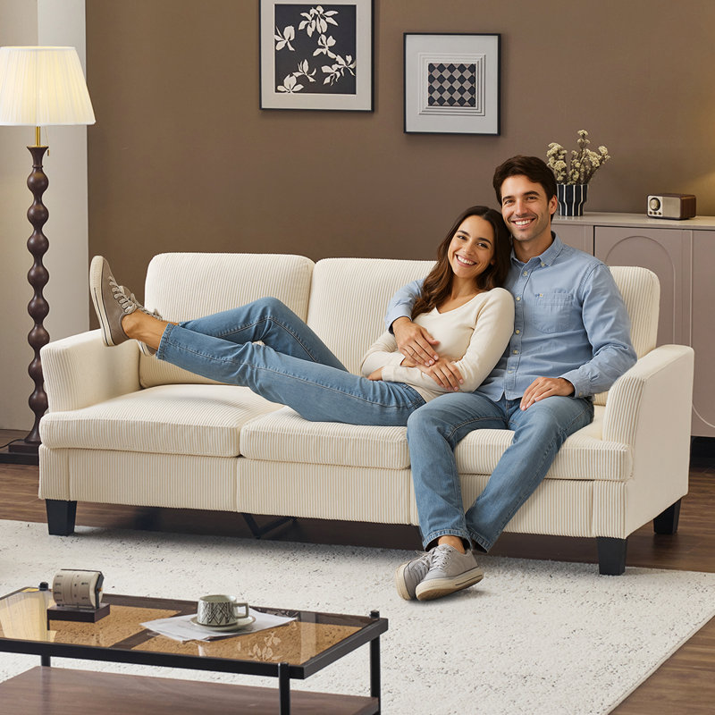 Canapé en daim à accoudoirs carrés 83,5 po, Beige