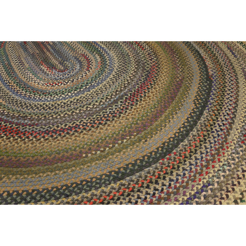 Antique Large Braided American Allover Flat Weave Oval Rug