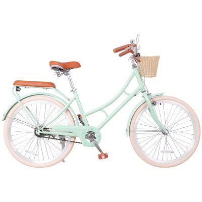 24 Inch Beach Cruiser Bike for Women, Commuter Bicycle with Front Basket , High Carbon Steel Frame, Comfortable City Bike for Outdoor Riding