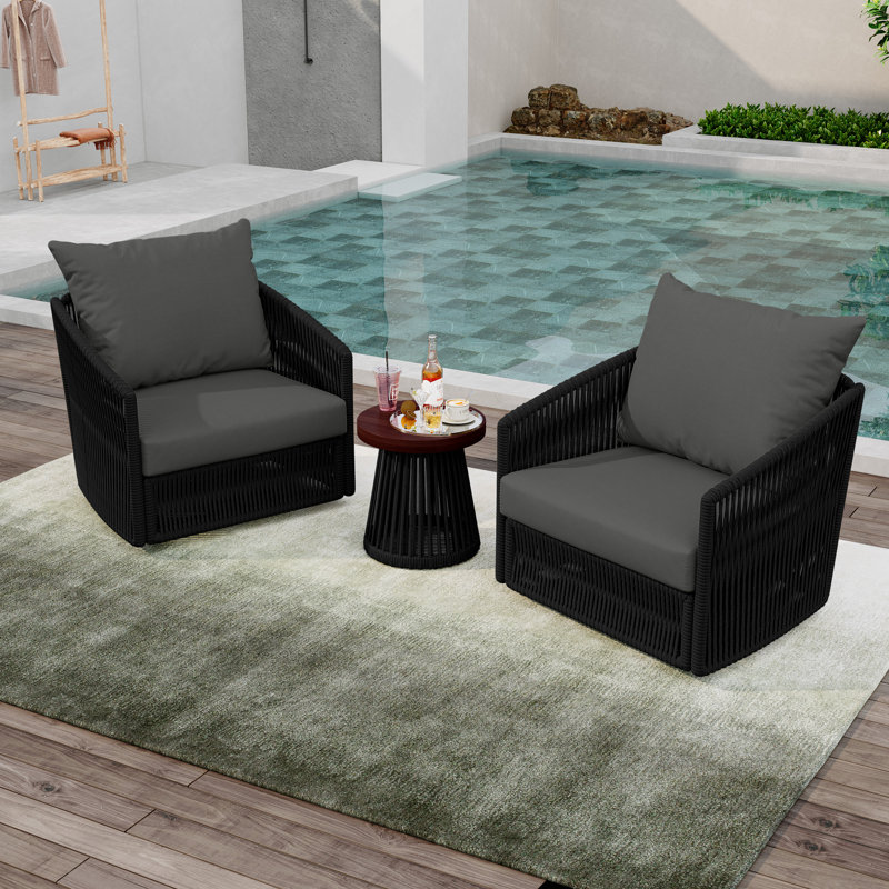 Ensemble de chaises de patio pivotantes avec coussins et table de bout Lenno, Gris, Noir