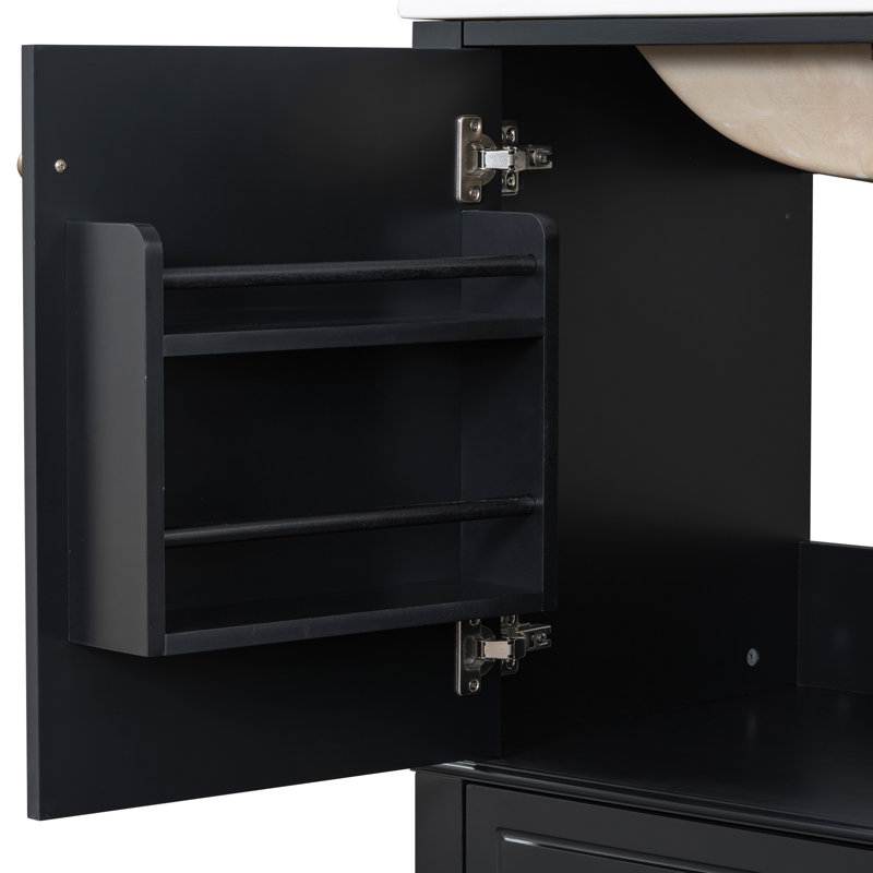 Meuble-lavabo de salle de bain 30 po avec lavabo, noir, matériau robuste, porte, tablette à une porte et 3 tiroirs noir, fermeture en douceur incluse