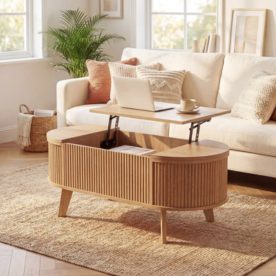Lift Top Coffee Table with Storage, 31.5 Inch Modern Fluted Convertible Table with Hidden Compartments for Living Room