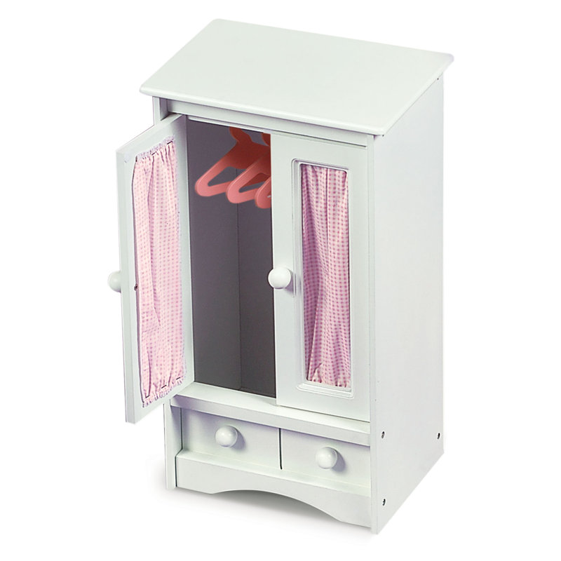 White and Pink Gingham Doll Armoire with MDF and Wood