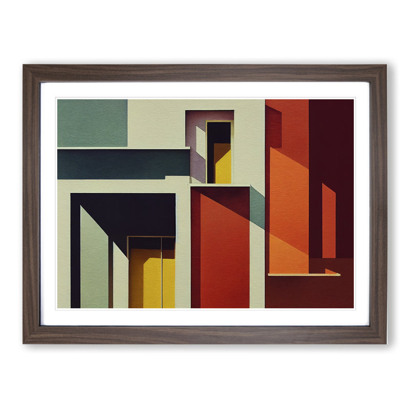Bauhaus Architecture Abstract 1 Piece Single Picture Frame Wall Art, 46cm H x 64cm W x 2cm D, Walnut