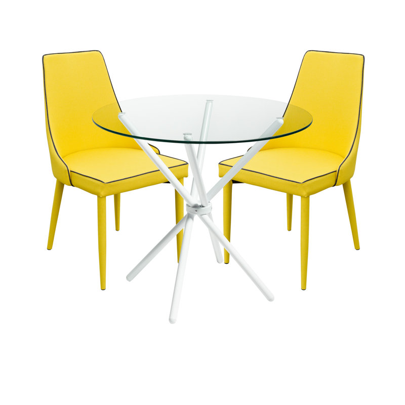 Brookhn 2 -Person Glass Dining Set, Yellow, Black