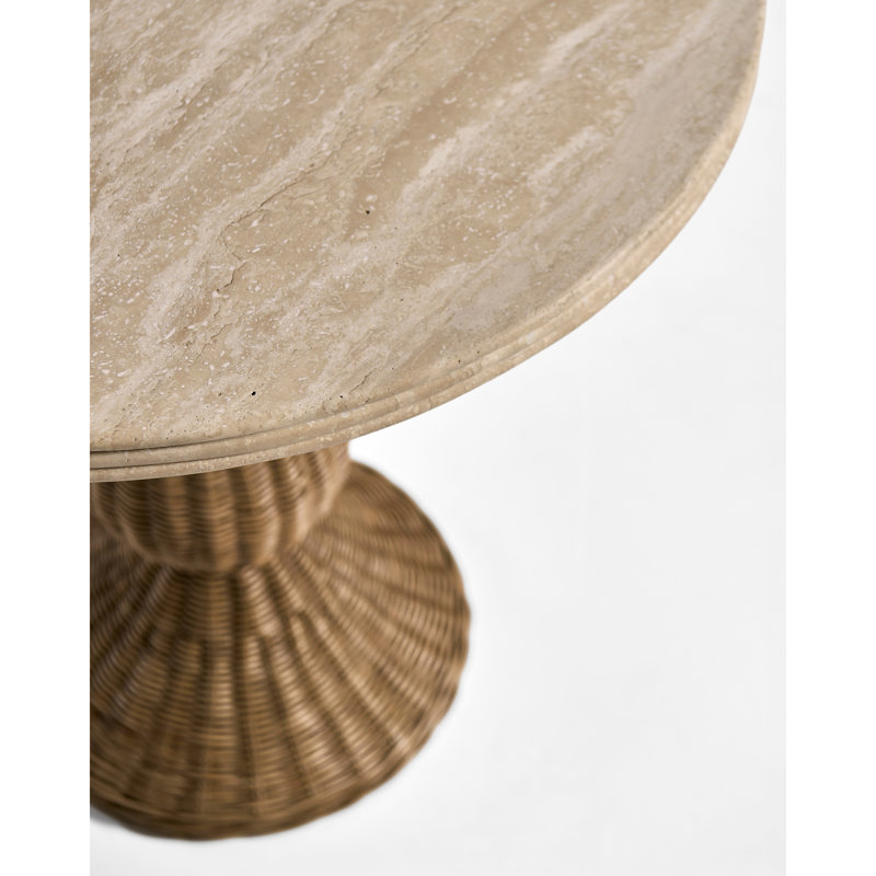 Palm Court Round Travertine Accent Table