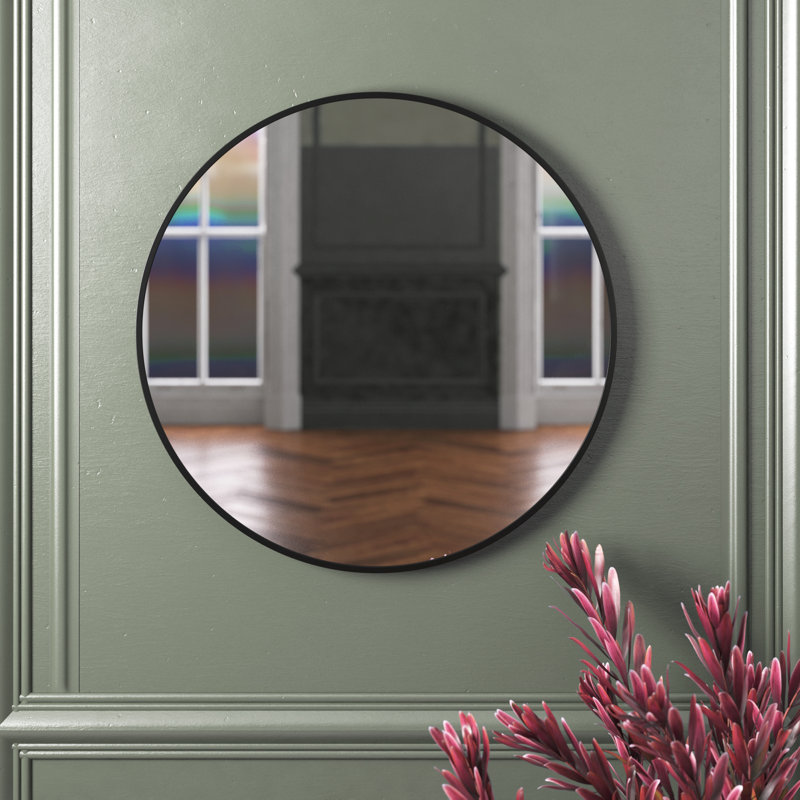 Miroir d'appoint mural moderne en aluminium, H 36 po x l 36 po, Noir, 1