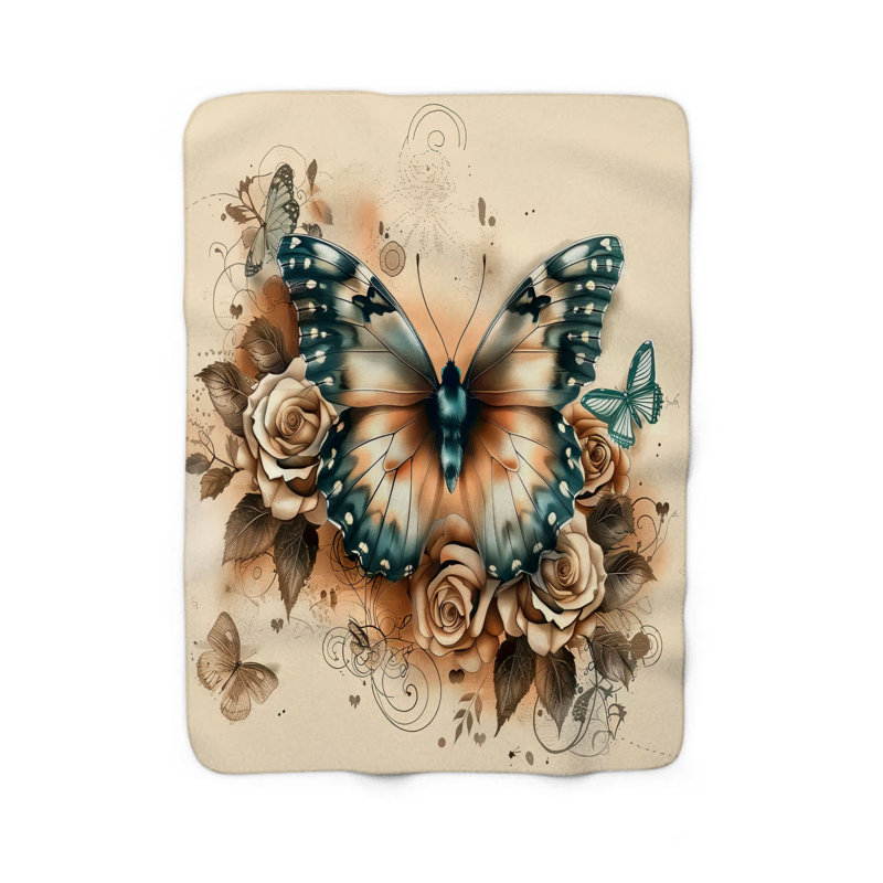 Floral Flutterby Journal - Couverture sherpa de qualité supérieure 1 pièce, Lit simple