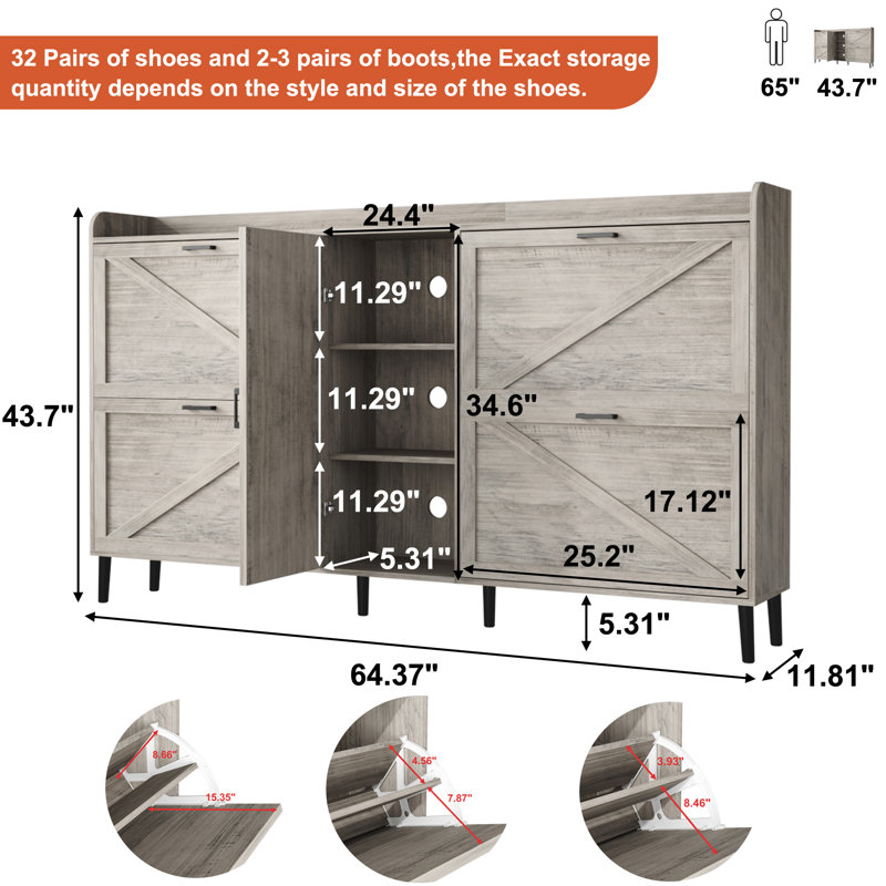 Shoe Cabinet with 4 Flip Drawers, Shoe Organizer Rack with Adjustable Storage Cabinet