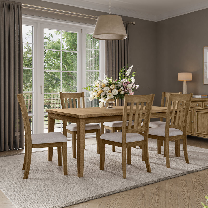 Langford Modern Transitional 7 Piece Dining Set - Light Brown, 7 Pieces: Table, 6 Chairs, Brown