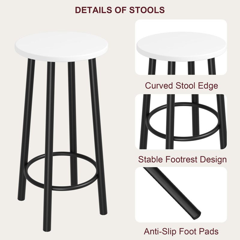 Table de bar avec 2 tabourets, table à hauteur de comptoir avec 3 tablettes de rangement, ensemble de table à manger 3 pièces pour petit espace, appartement, cuisine, blanc et noir