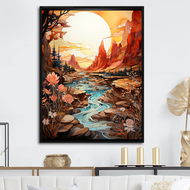 Paysage amérindien Navajo II, Cadre flottant noir, H 40 po x l 30 po x P 1,5 po