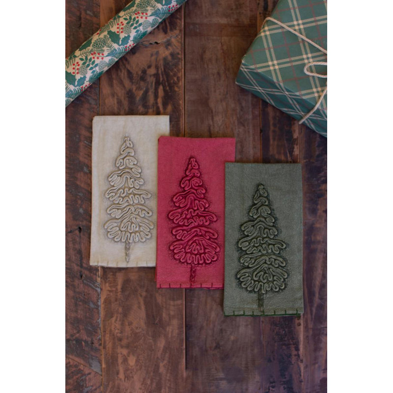 Kalalou Christmas Tree Tea Towels Set of Three, Multicolor Kitchen Linens