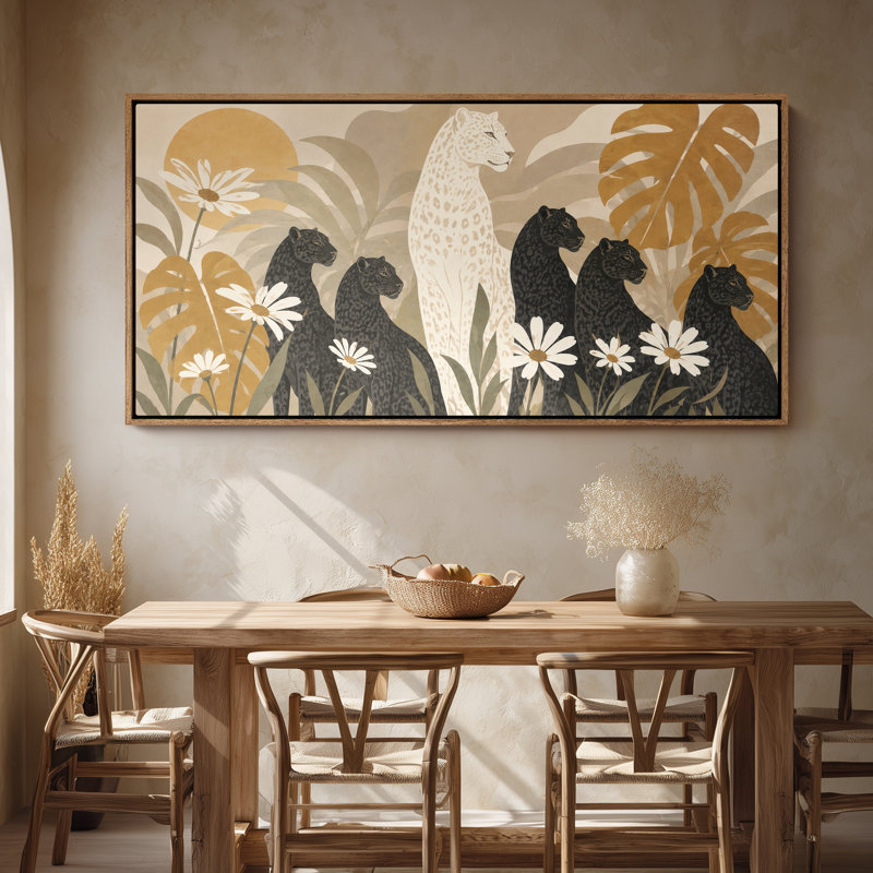 Grand art mural encadré sur toile - famille d'animaux léopard - 60 po x 20 po, 60 po x 30 po, 30" H x 60" W, Natural