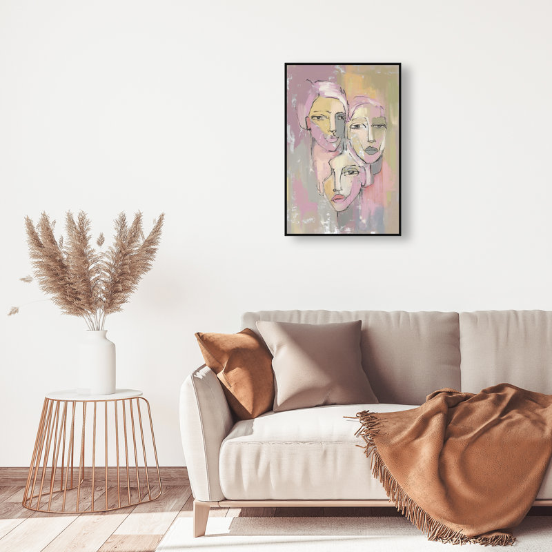 Three Beauties Canvas Abstract Print by Oliver Gal, Black Frame, 10 x 15, 37"H x 25"W, Black Frame