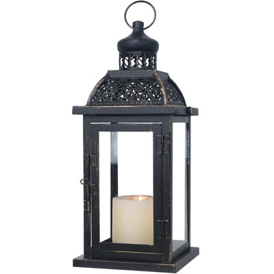 Grandes lanternes décoratives d'intérieur et d'extérieur 14,4 po avec verre transparent et porte-bougies rétro en métal noir