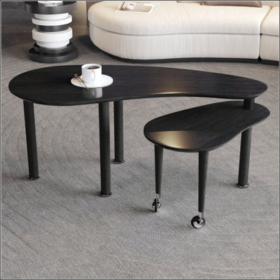 Contemporary Rotatable Cocktail Table With Solid Rubber Wood Legs
