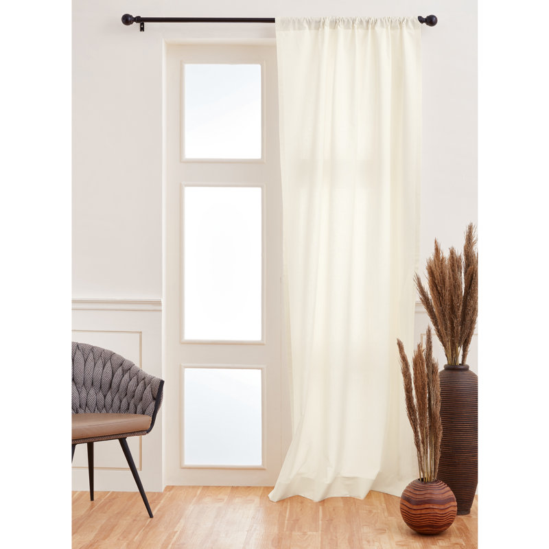 Cotton Linen Curtain with Rod Pocket, Ivory, 52" W x 102" L
