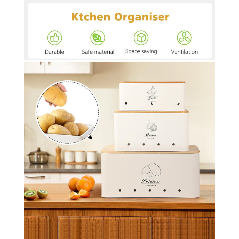 Ensemble de 3 boîtes de rangement pour légumes pour la cuisine, blanc