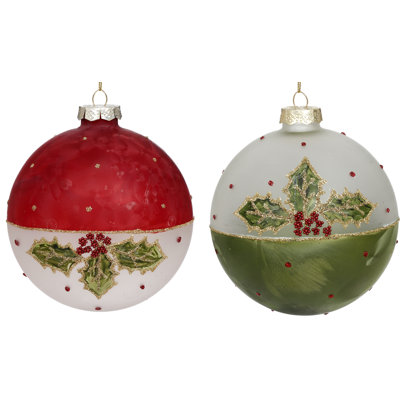 Holly Leaf Ball Ornament - 4 Inches Set Of 6