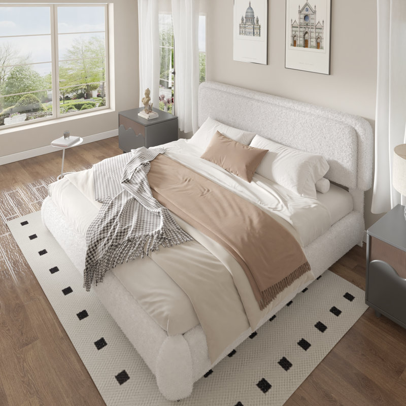 Base de lit tapissier avec tête de lit Haden, Blanc, King