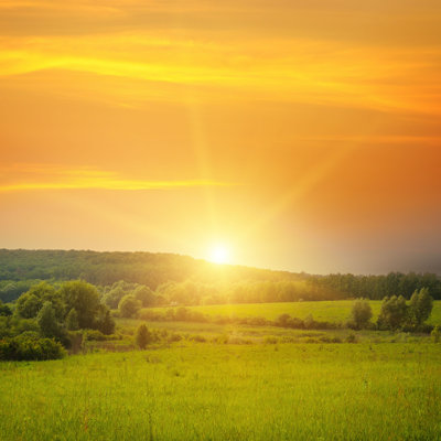 Lever de soleil et ciel bleu - Photographie sur toile tendue