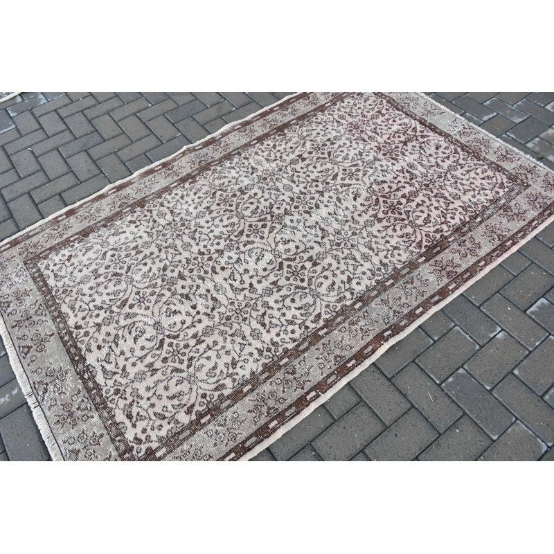 Tapis turc rétro fait à la main avec motif Oushak idéal comme tapis décoratif brun