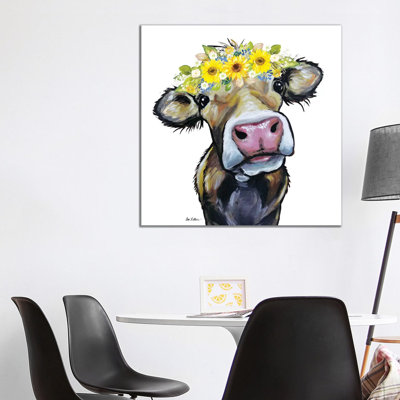 " Hazel The Cow With Sunflower Flower Crown " by Hippie Hound Studios
