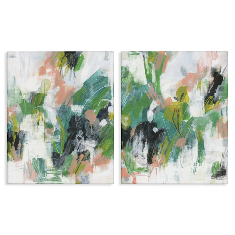 "Green Abstract Layers", ensemble de 2 toiles murales par June Erica Vess, H 30 po x l 24 po