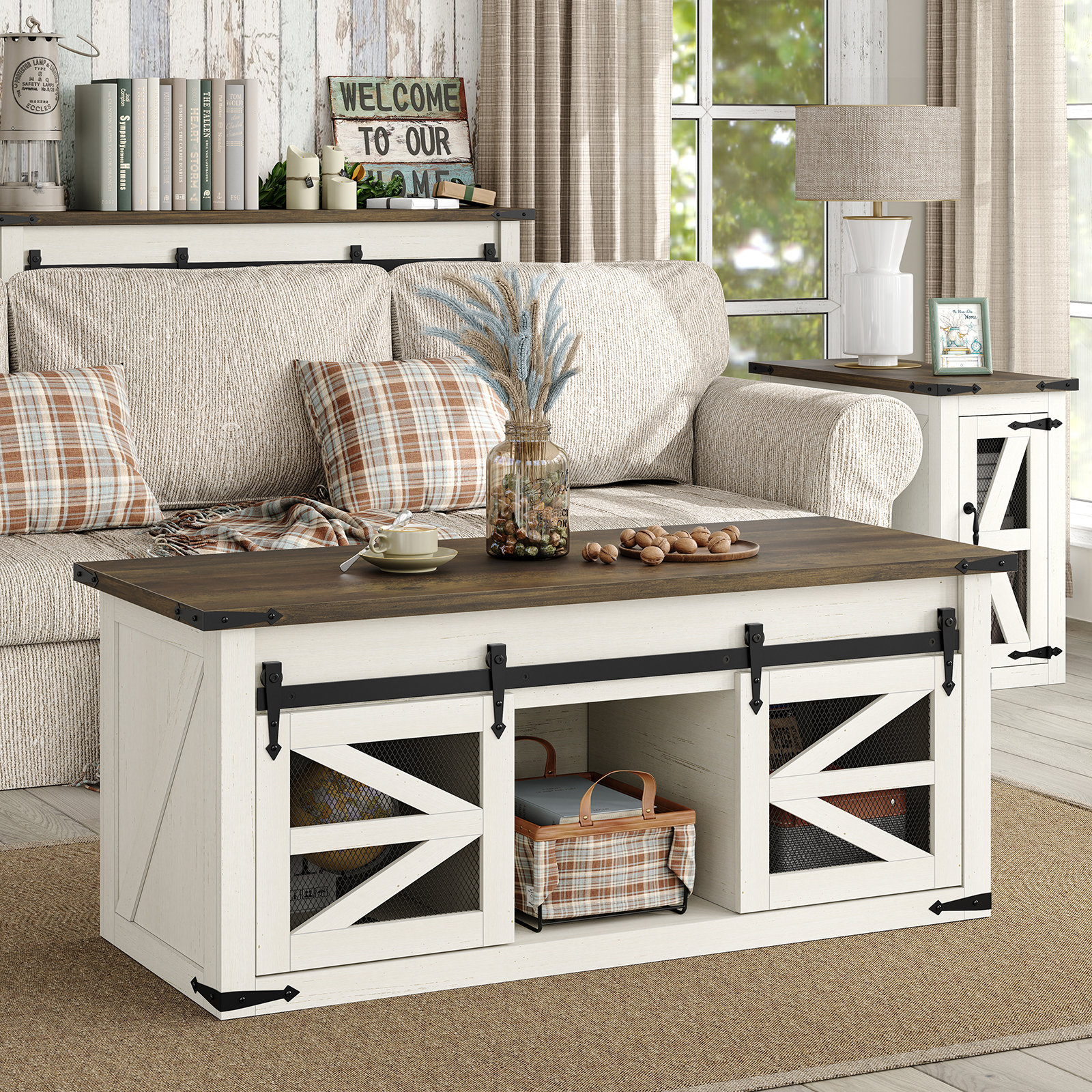 Gracie Oaks Jaquavion Lift Top Coffee Table，Farmhouse Rectangle Coffee  Table with Storage and Sliding Barn Door for Living Room & Reviews | Wayfair