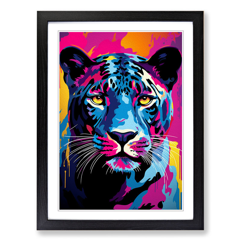 Panther Pop No.2 - Single Picture Frame Print on Wood, Black , 64cm H x 46cm W x 2cm D