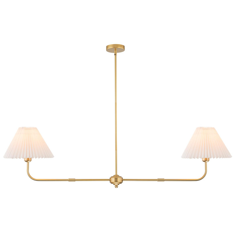 Lustre linéaire doré à 2 lumières, lustre moderne pour salle à manger avec abat-jour en tissu blanc, Or rose